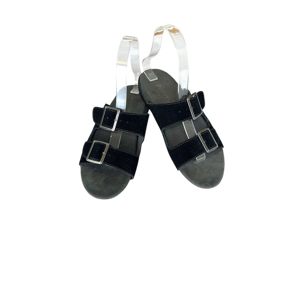 J Sport Jambu Carina Style Size‎ 7.5M Black Leather Slide Sandals Double Buckle